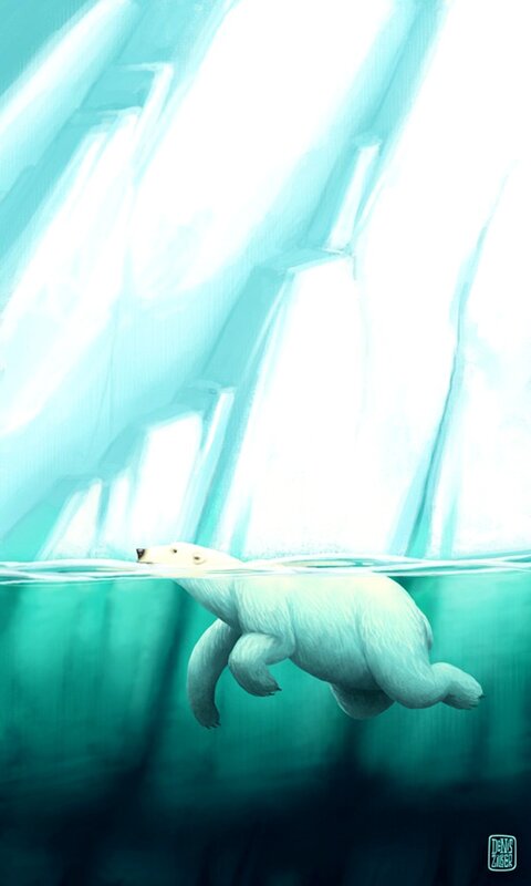 polar bear swimming underwater