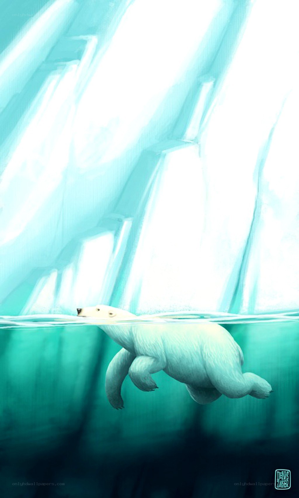 polar bear swimming underwater