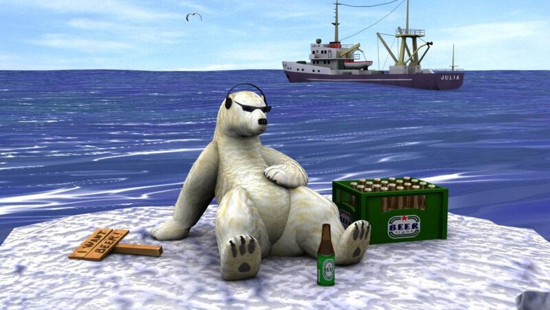 Polar bear with beer on ice