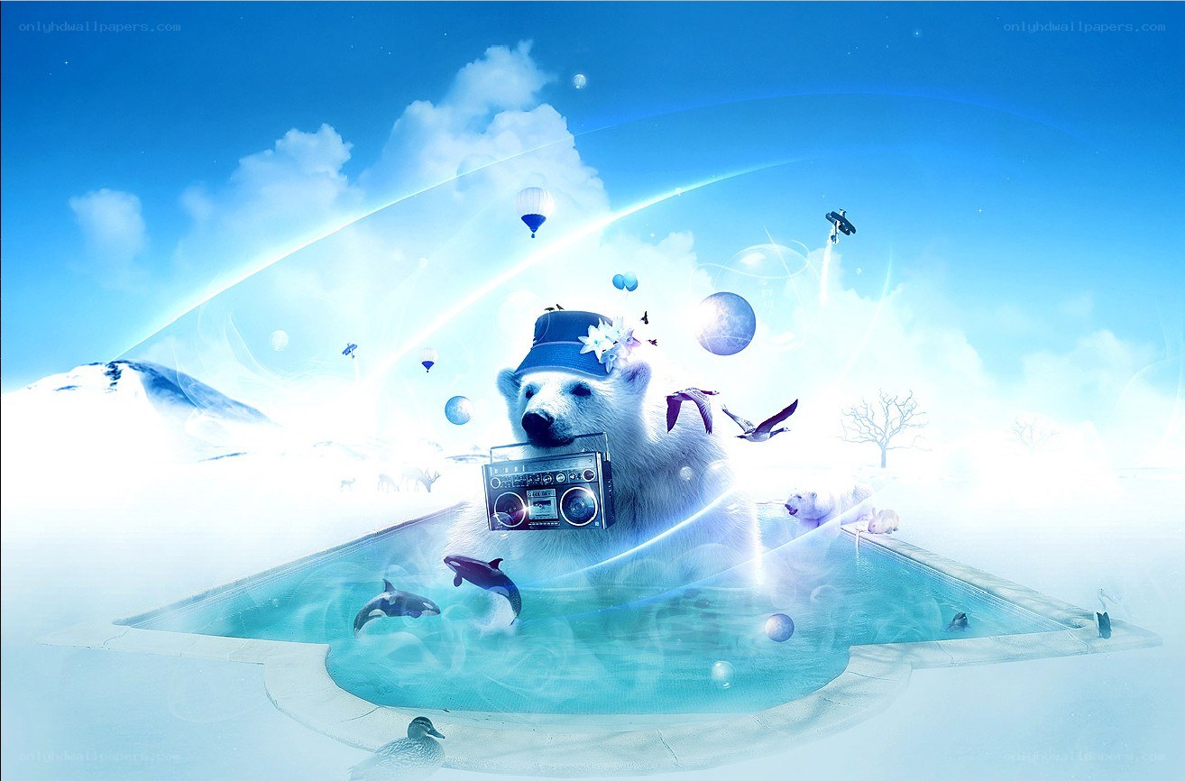 polar bear with boombox