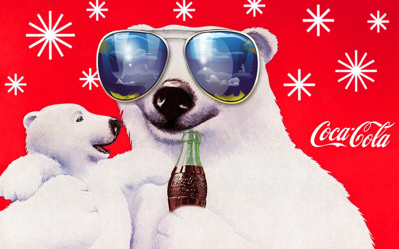 Polar Bear with Cub — Red