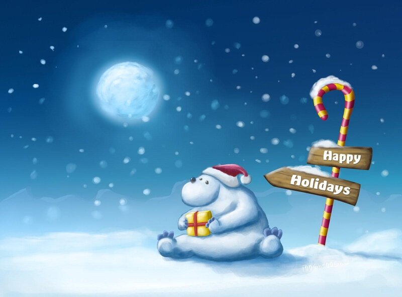 Polar Bear with Gift — Blue