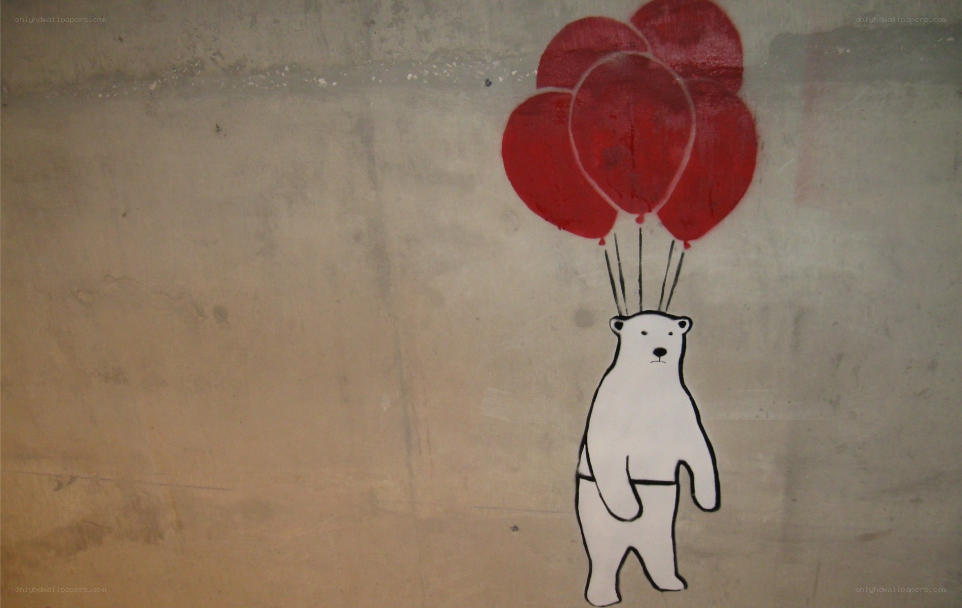 polar bear with red balloons