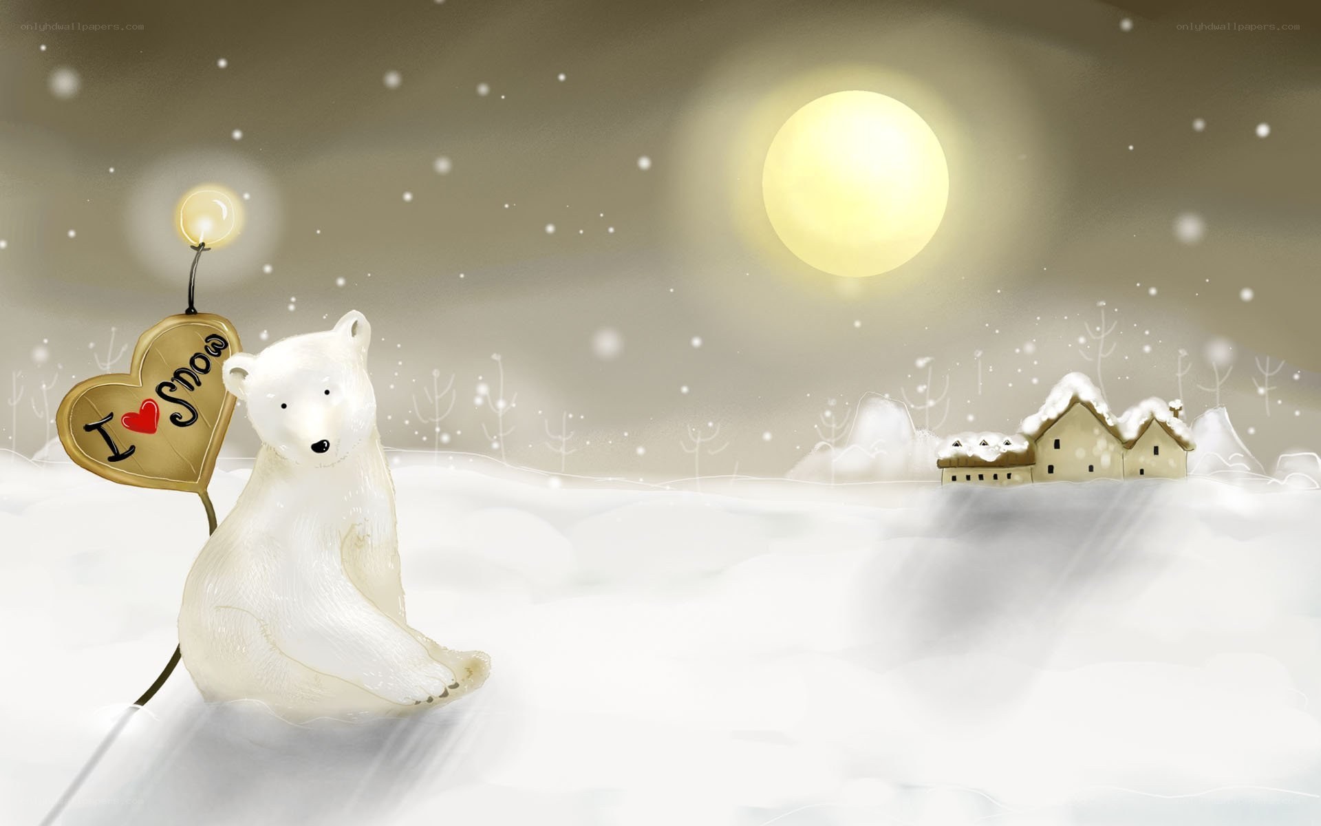 Polar bear with snow heart