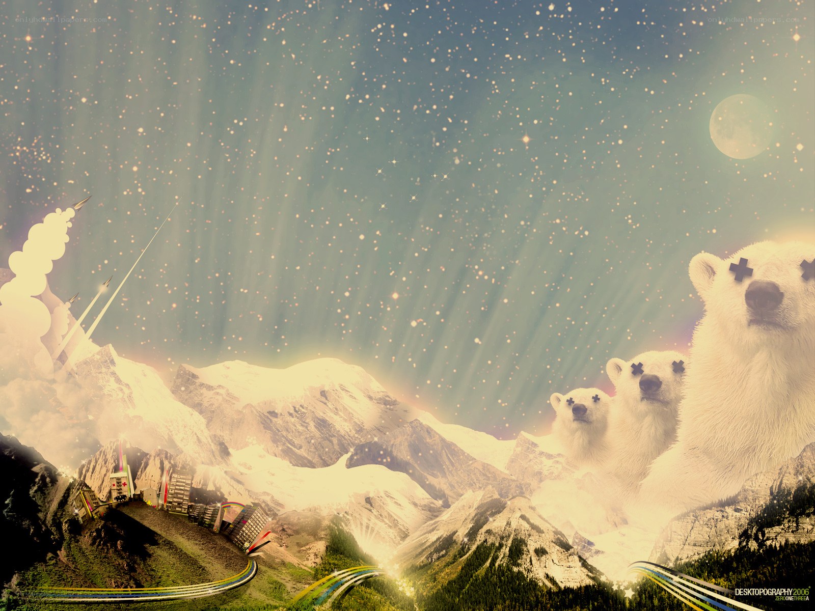 Polar bears and mountains collage