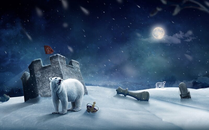 Polar bears in a snowy chess scene