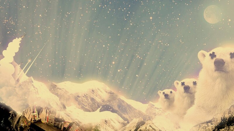 Polar bears in a surreal landscape