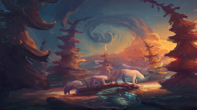 Polar Bears in Forest — Blue