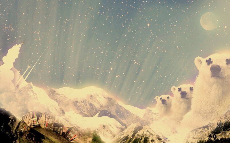 Polar Bears in Mountains — White