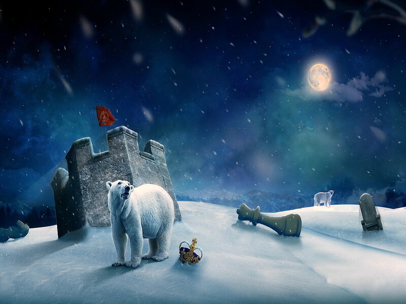 Polar Bears in Snow — Blue, Dreamy