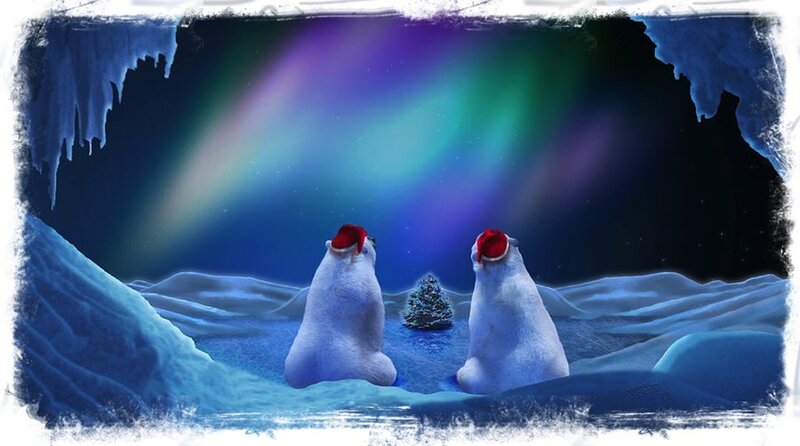 Polar Bears in Snow — Blue, Serene, Night