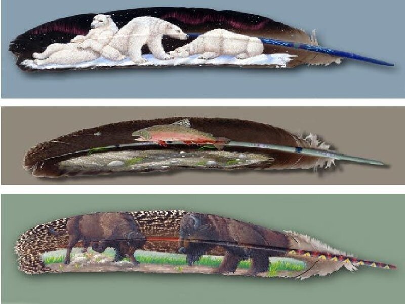 Polar Bears on Feather — Brown, Serene