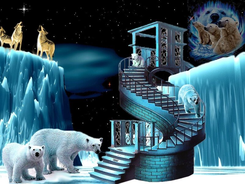 Polar Bears on Ice — Blue, Fantastical