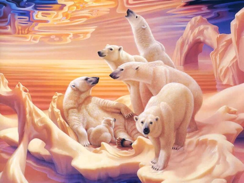 Polar Bears on Ice — Orange, Dramatic, Sunset