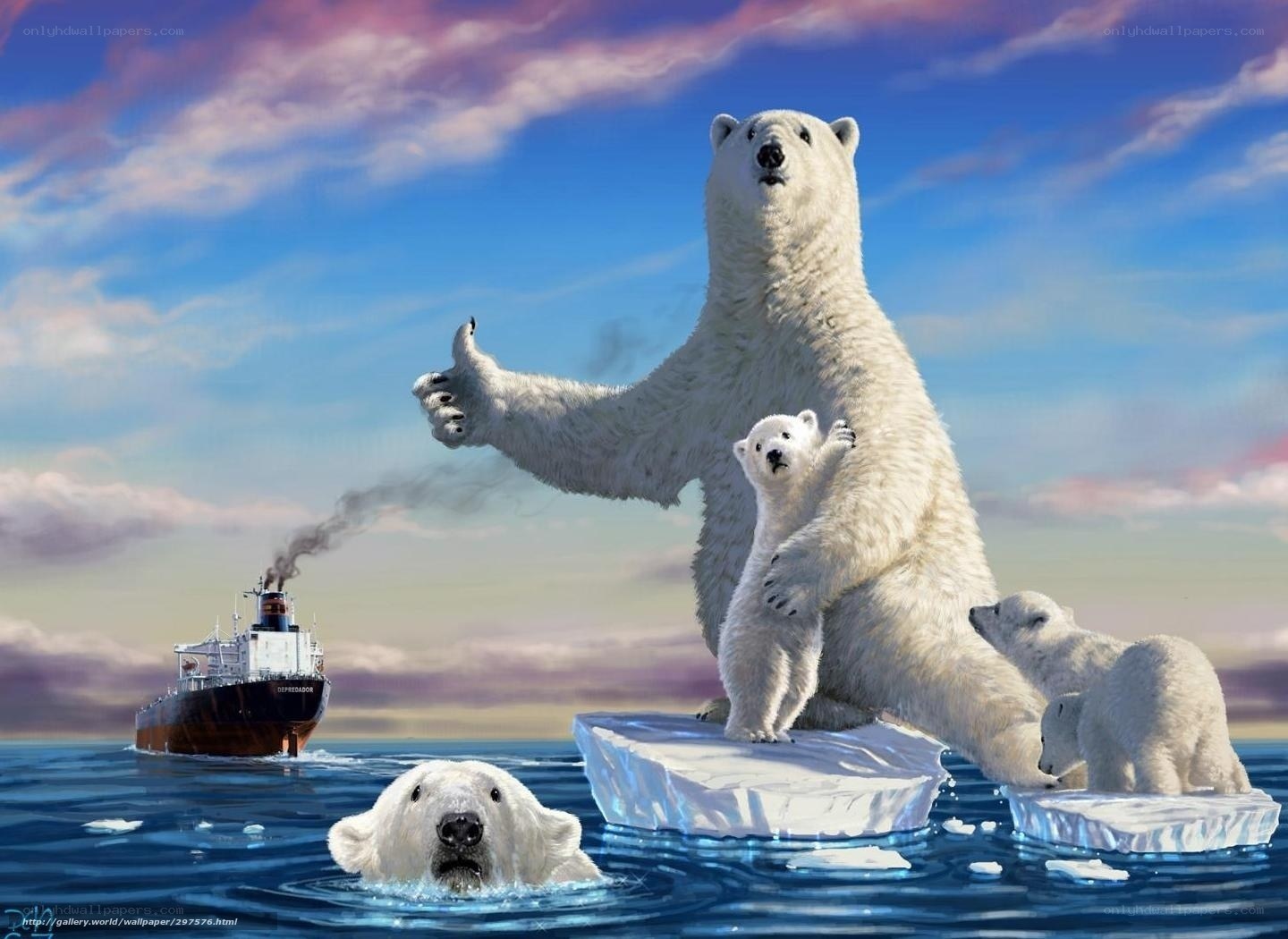 Polar bears on melting ice