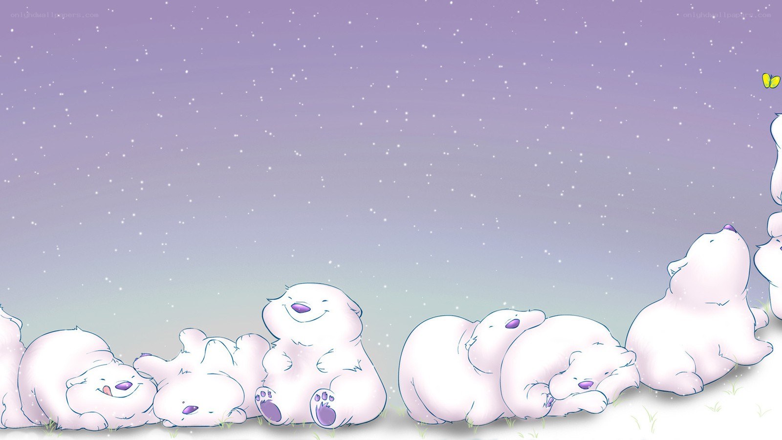 Polar bears sleeping under stars