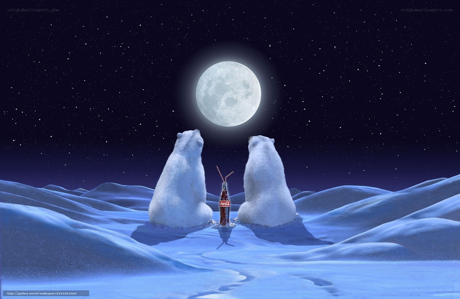 Polar bears under moonlight