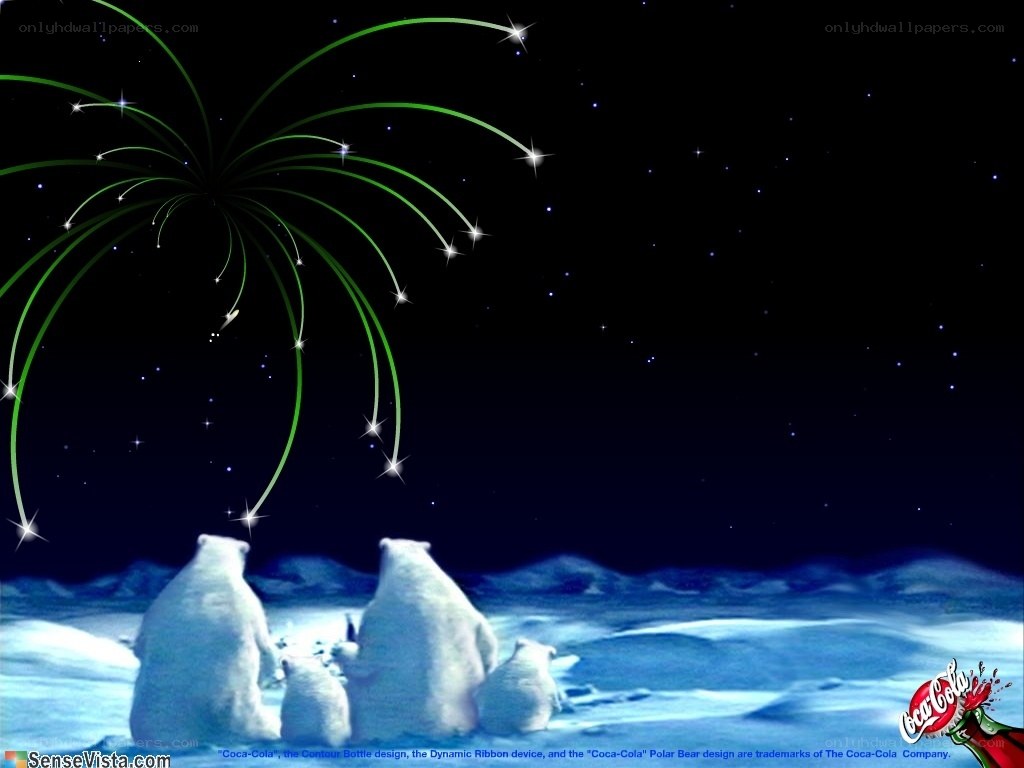 Polar bears watching fireworks