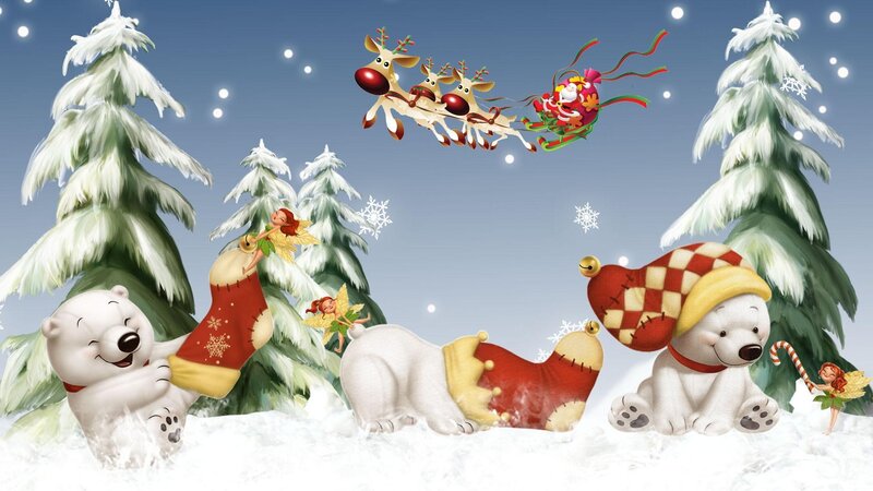 Polar Bears with Stockings — White