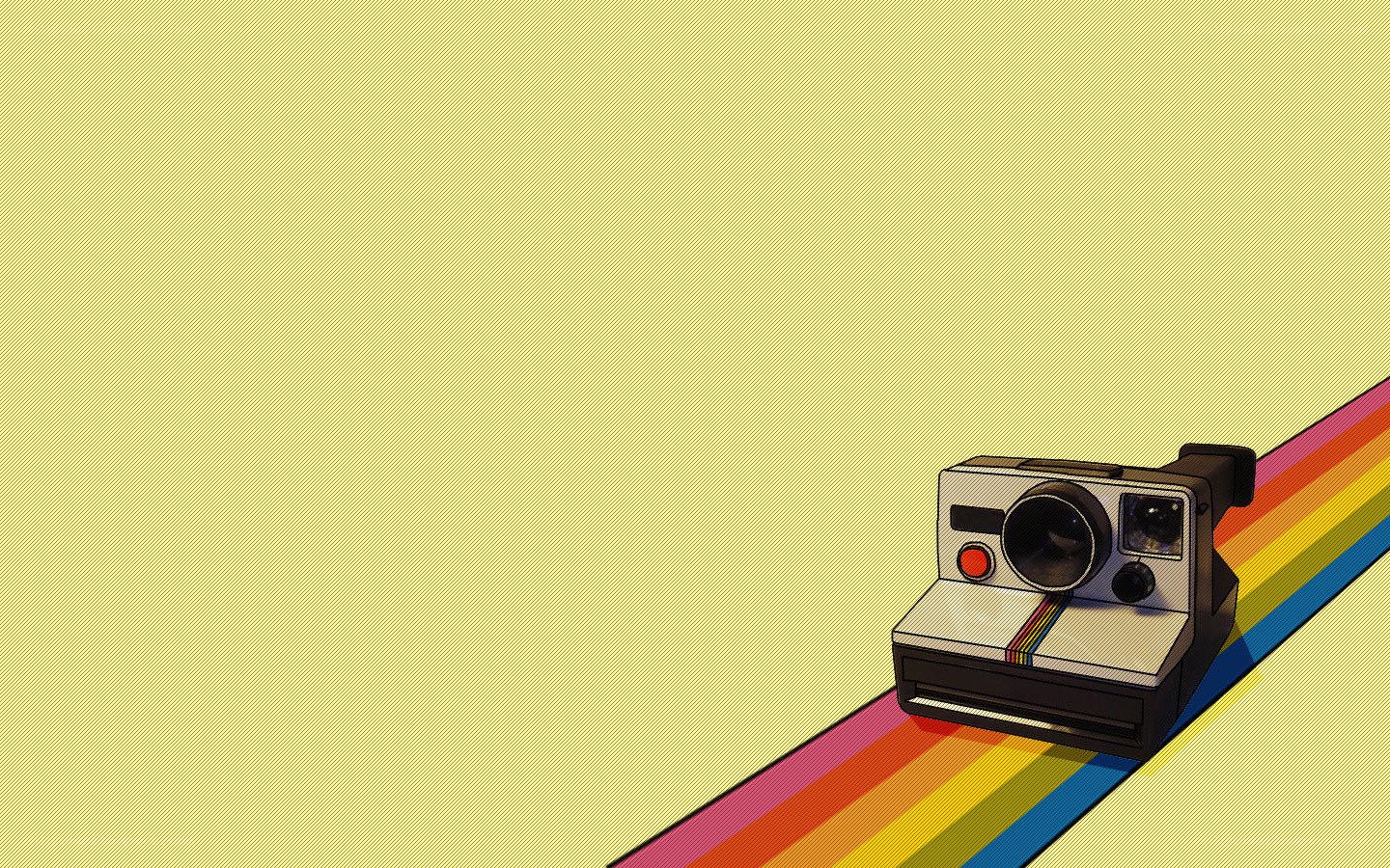 Polaroid camera on rainbow path