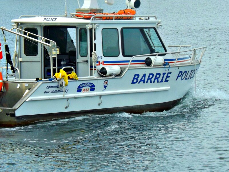Police Boat on Water — White