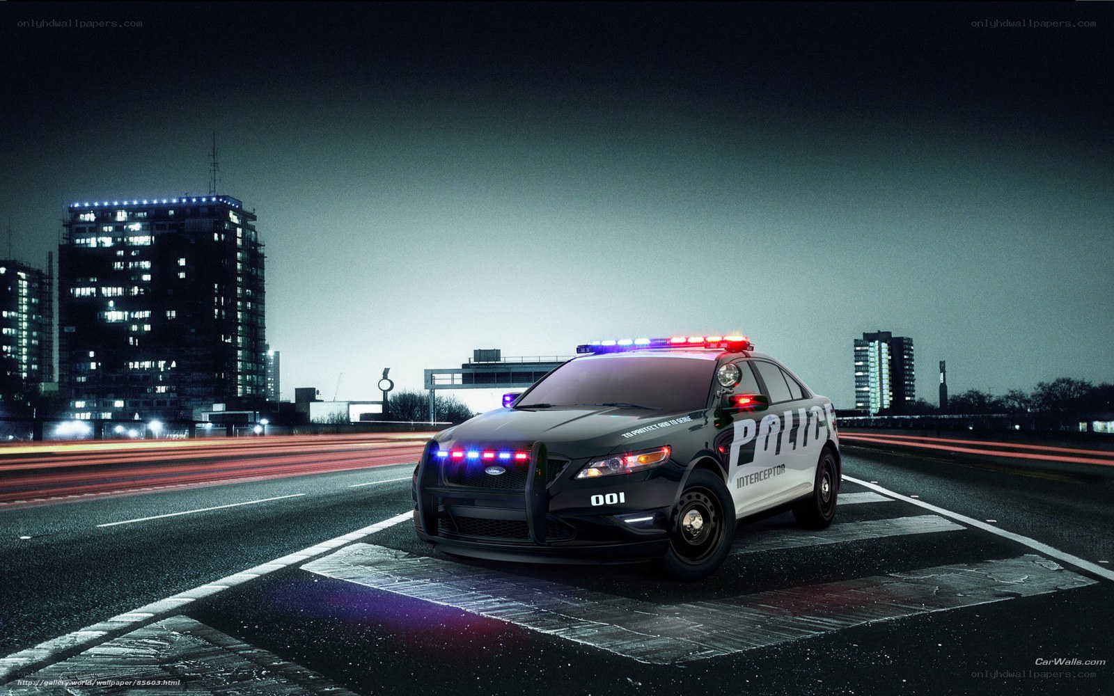 Police car at night in city