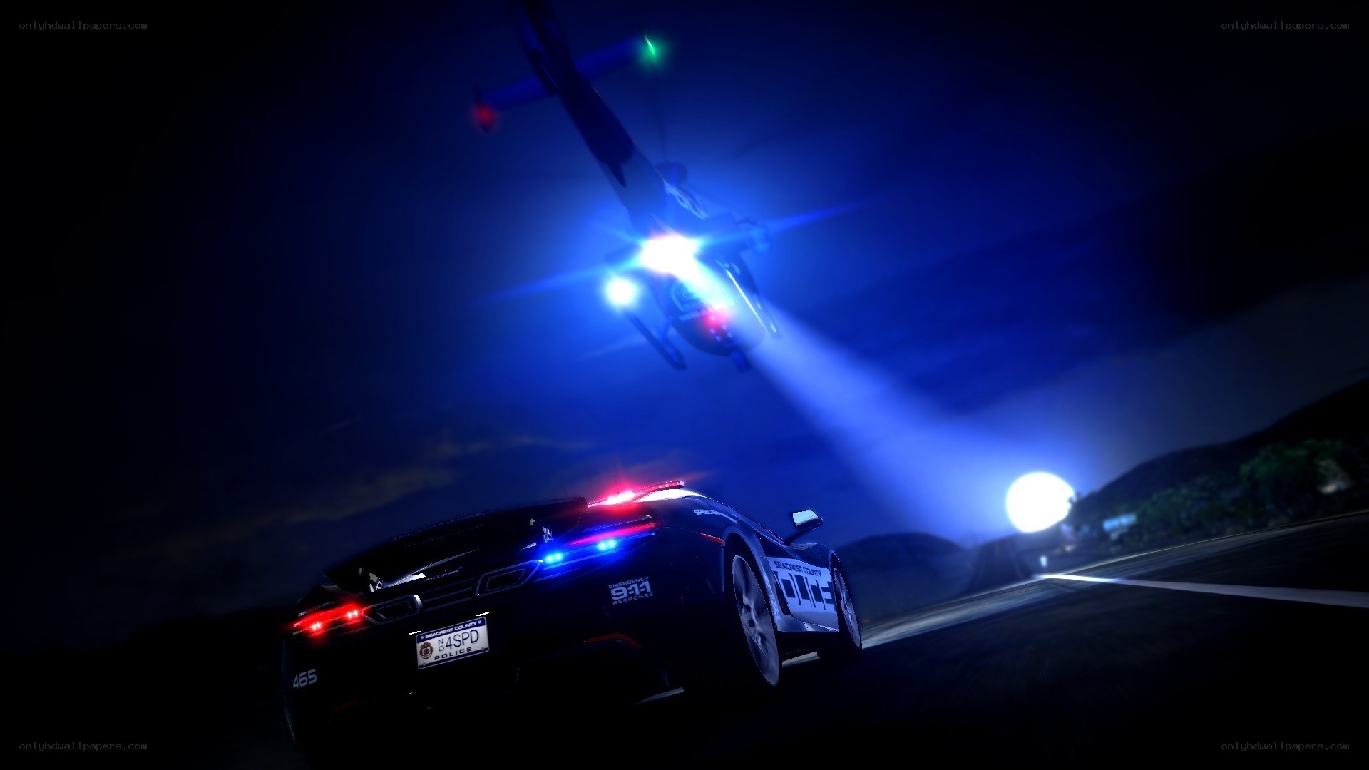 Police car chase at night