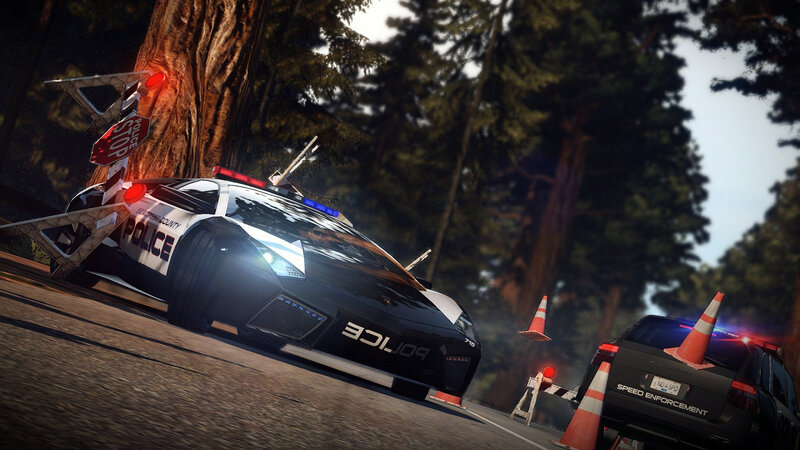 Police car chase in forest