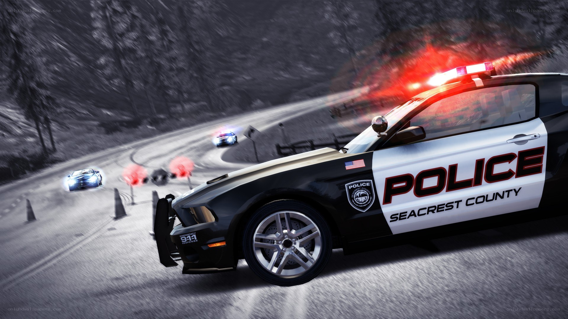 Police car chase on mountain road