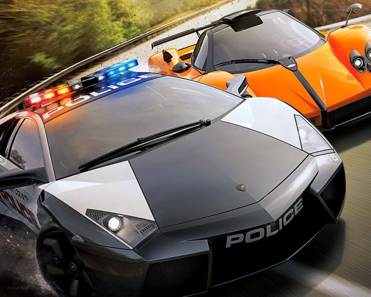 Police car chase with supercar