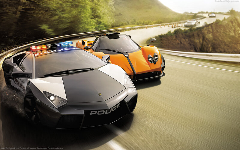 Police Car Chasing Sports Car — Black, Dramatic, Afternoon, Digital Art