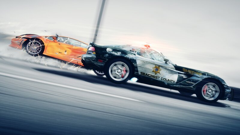 Police Car Chasing Sports Car — Black, Dramatic, Digital Art