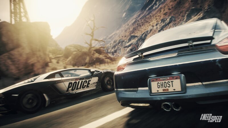 Police Car Chasing Sports Car — Black, Dramatic, Sunset, 3d Render