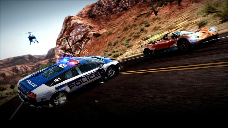 Police Car Chasing Sports Car — Blue, Dramatic