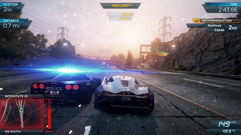 Police Car Chasing Sports Car — Gray, Tense