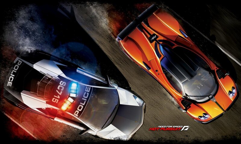 Police Car Chasing Sports Car — Orange, Dramatic