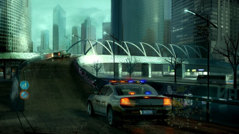 Police car in futuristic city