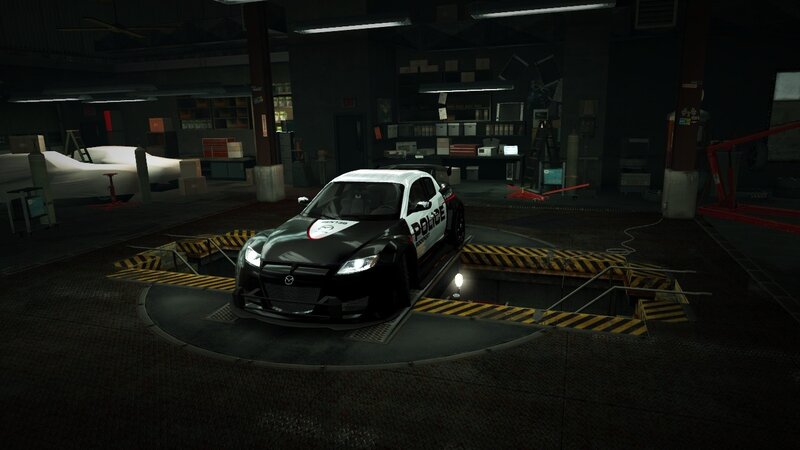 Police Car in Garage — Black, Dark, Night, 3d Render