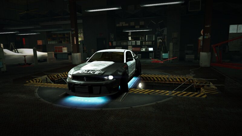 Police Car in Garage — Black, Dark, Night, 3d Render, Workshop