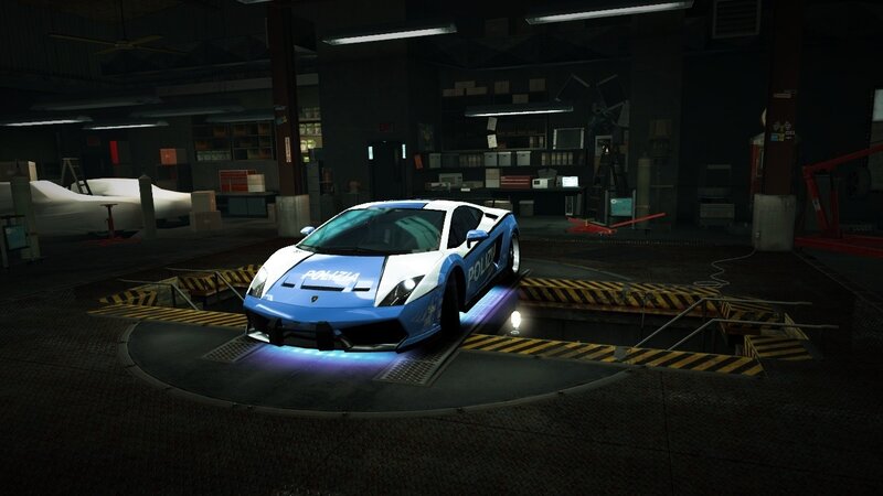 Police Car in Garage — Blue, Dark, Night