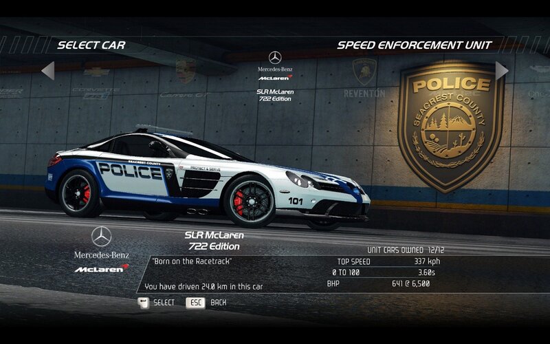 Police Car in Garage — White, Serious