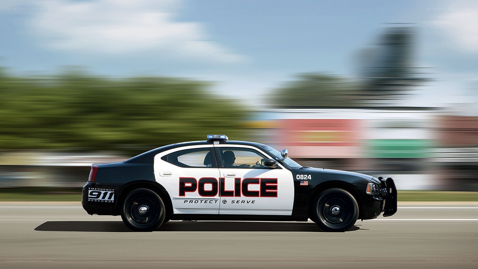 Police car in motion