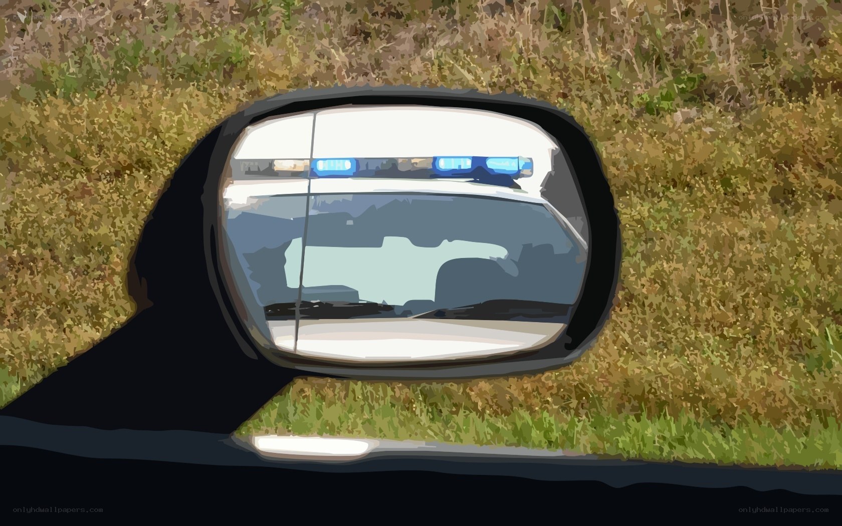 police car in side mirror