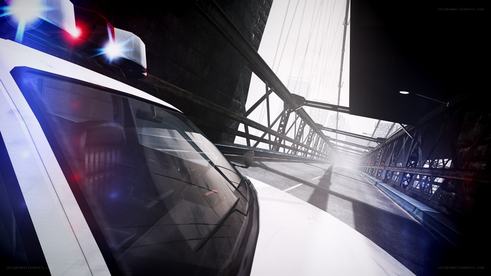 police car on a bridge