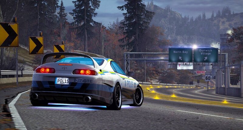 Police car on a winding road