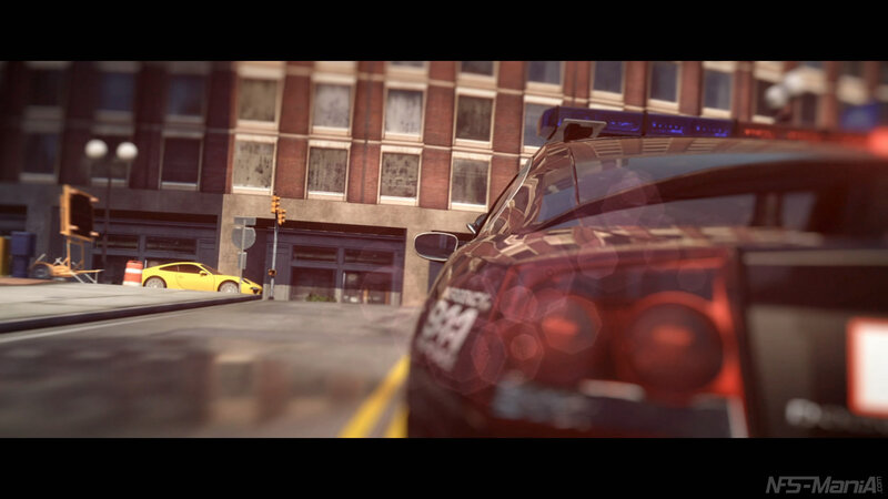 Police Car on City Street — Red