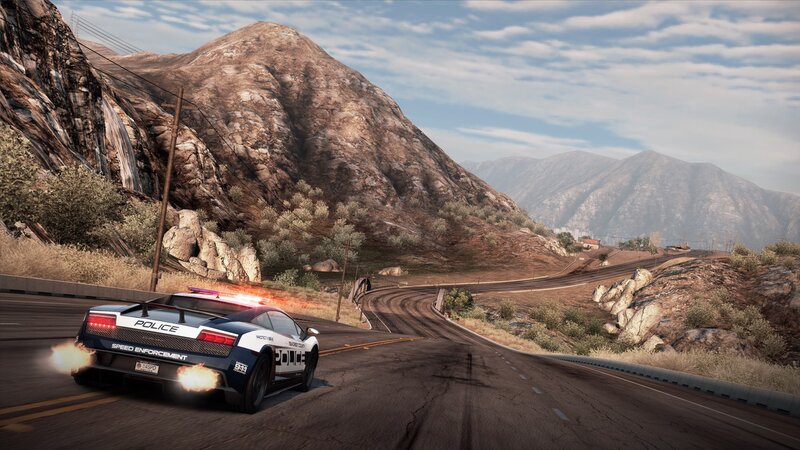 Police car on mountain road