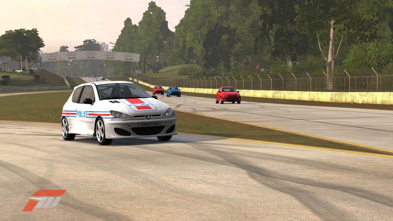 Police Car on Racetrack — White