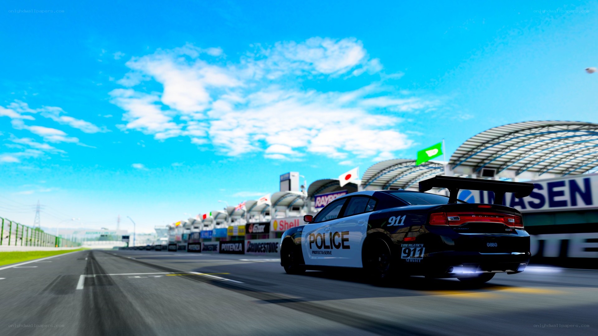 Police car on racetrack