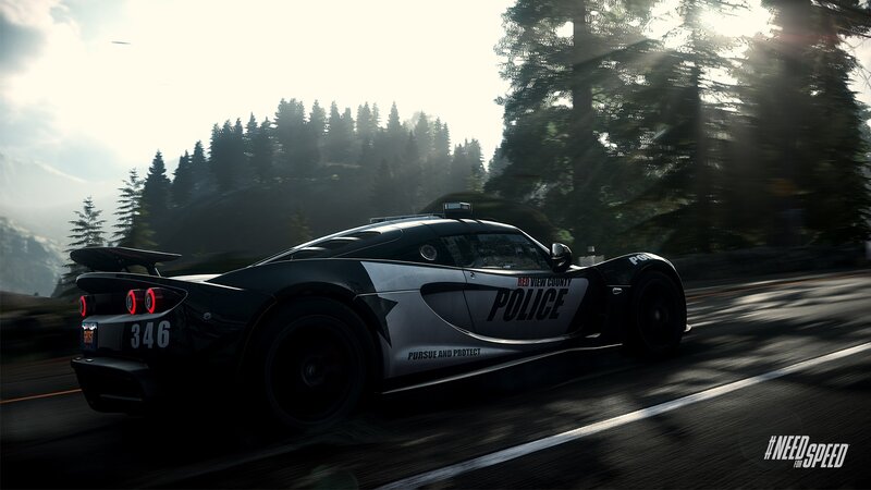 Police Car on Road — Black, Dramatic, Afternoon